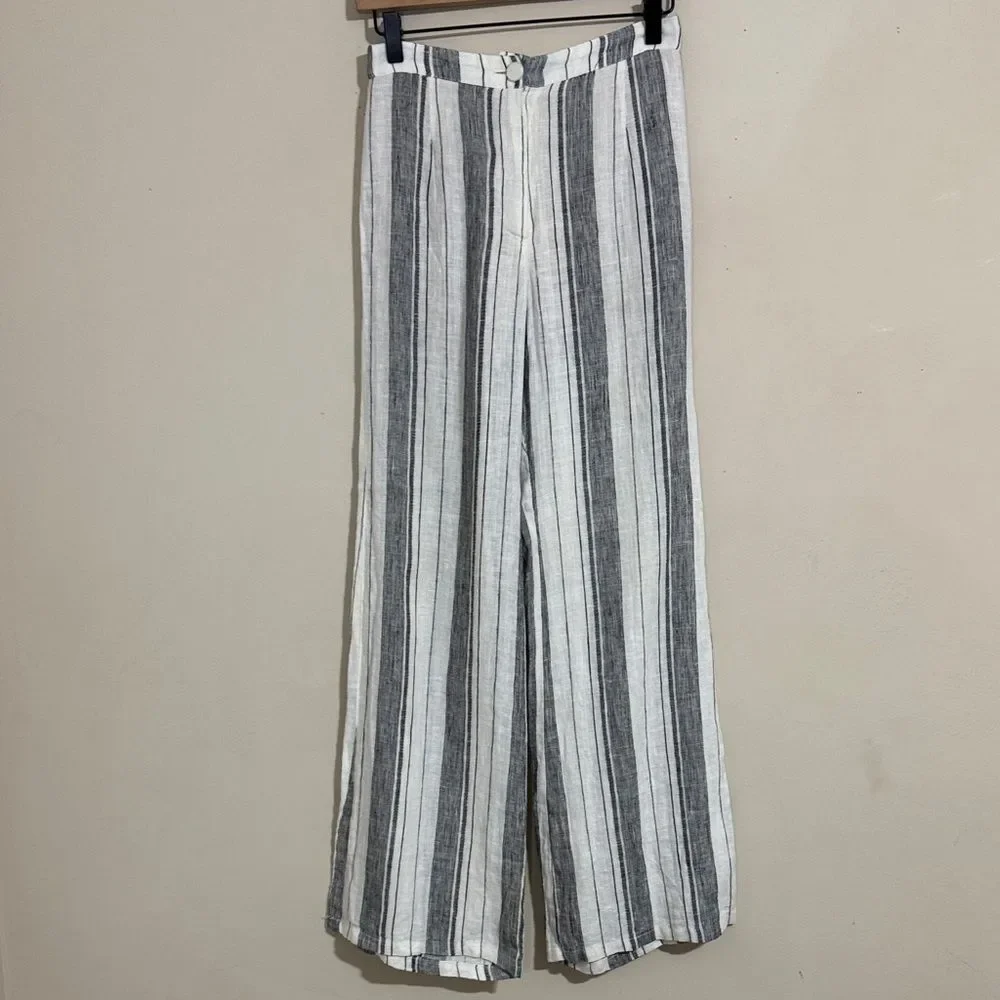 Reformation Striped High Rise Wide-Leg Linen Pants Size 0 Coastal Resort Boho